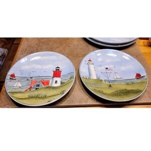Set 2 Sakura Nantucket Shoreline Salad Plates Lighthouse Coastal Gracey Knight